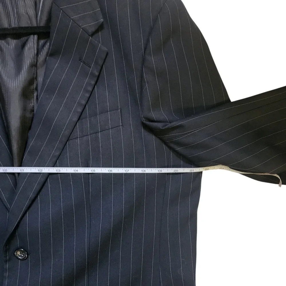 Martino Uomo Moda Black/navy Pinstripe 2 Pc Suit Blazer Pants Men's 34x32